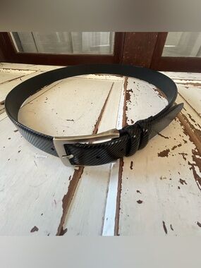Jos. A. Bank Men's Black  Genuine Leather Belt Size 42 Silver Buckle